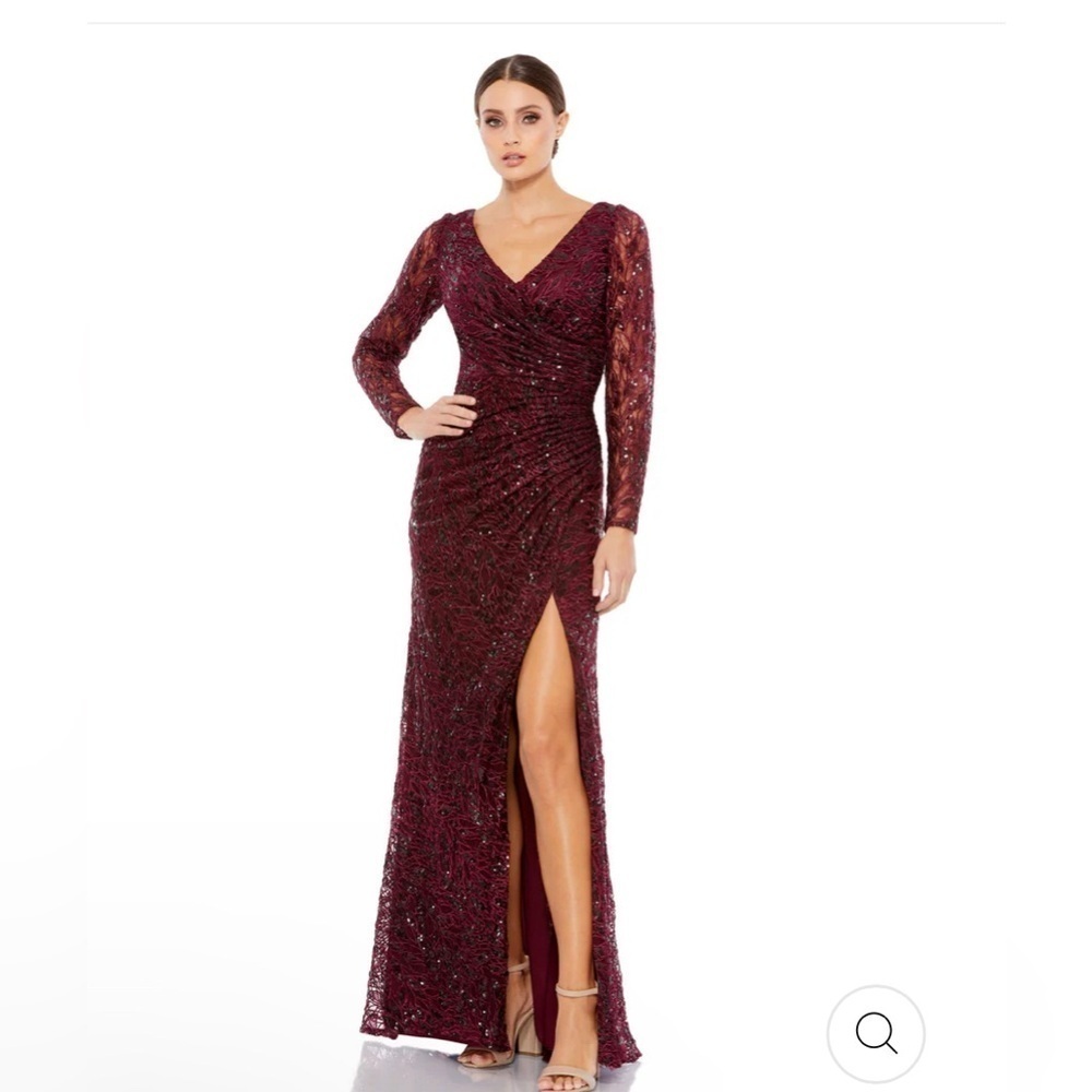 Mac Duggal Burgundy Long Sleeve Evening Dress #12412